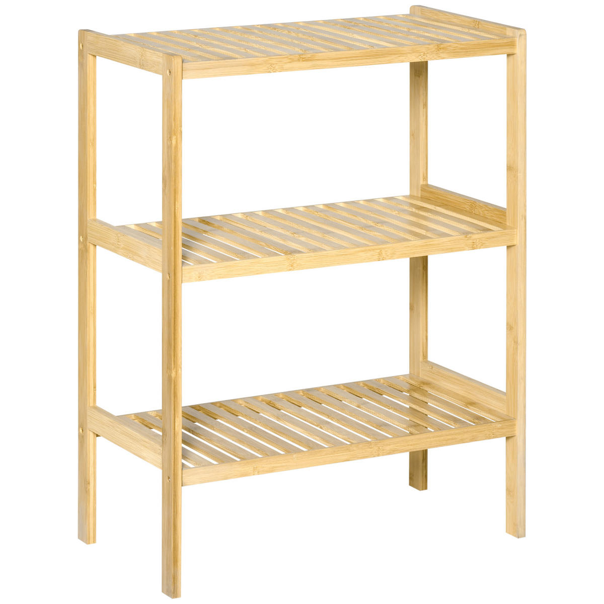 BADREGAL Standregal mit 3 Ebenen, Bambusregal, Küchenregal, für Bad, Küche - Naturfarben, Naturmaterialien (33/80/62cm) - HOMCOM