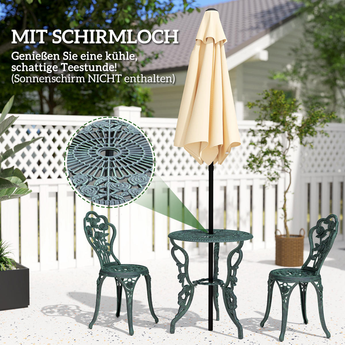 BISTROSET DE-07353 aus Gussaluminium für 2 Personen Antik Grün - Grün, Metall - ComfortXL