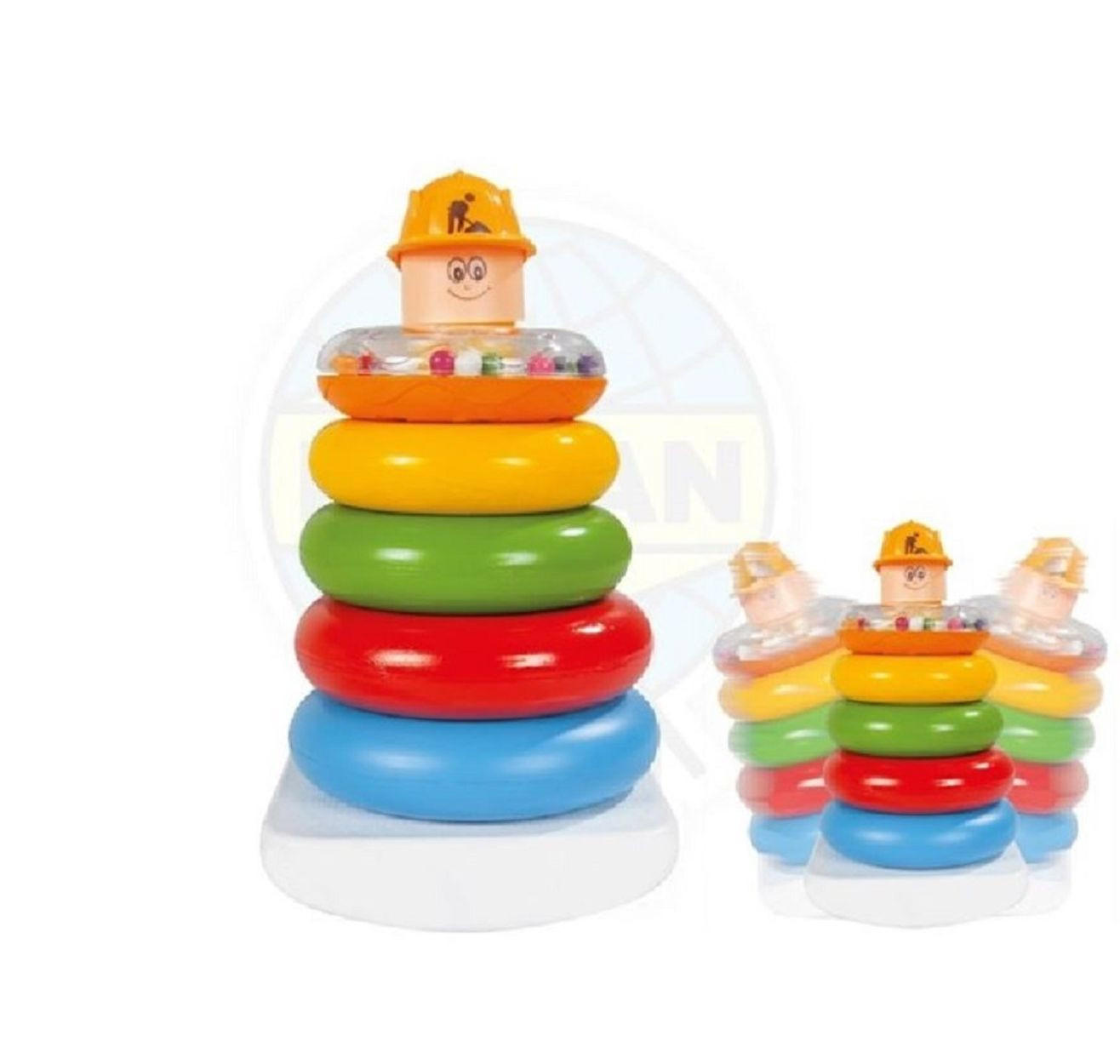 BABYSPIELZEUG Stapelturm 03267 5 bunte Ringe, Rassel, bewegliche Basis, ab 12 Monaten, Kunststoff - Multicolor, Kunststoff (13/25/13cm) - Pilsan