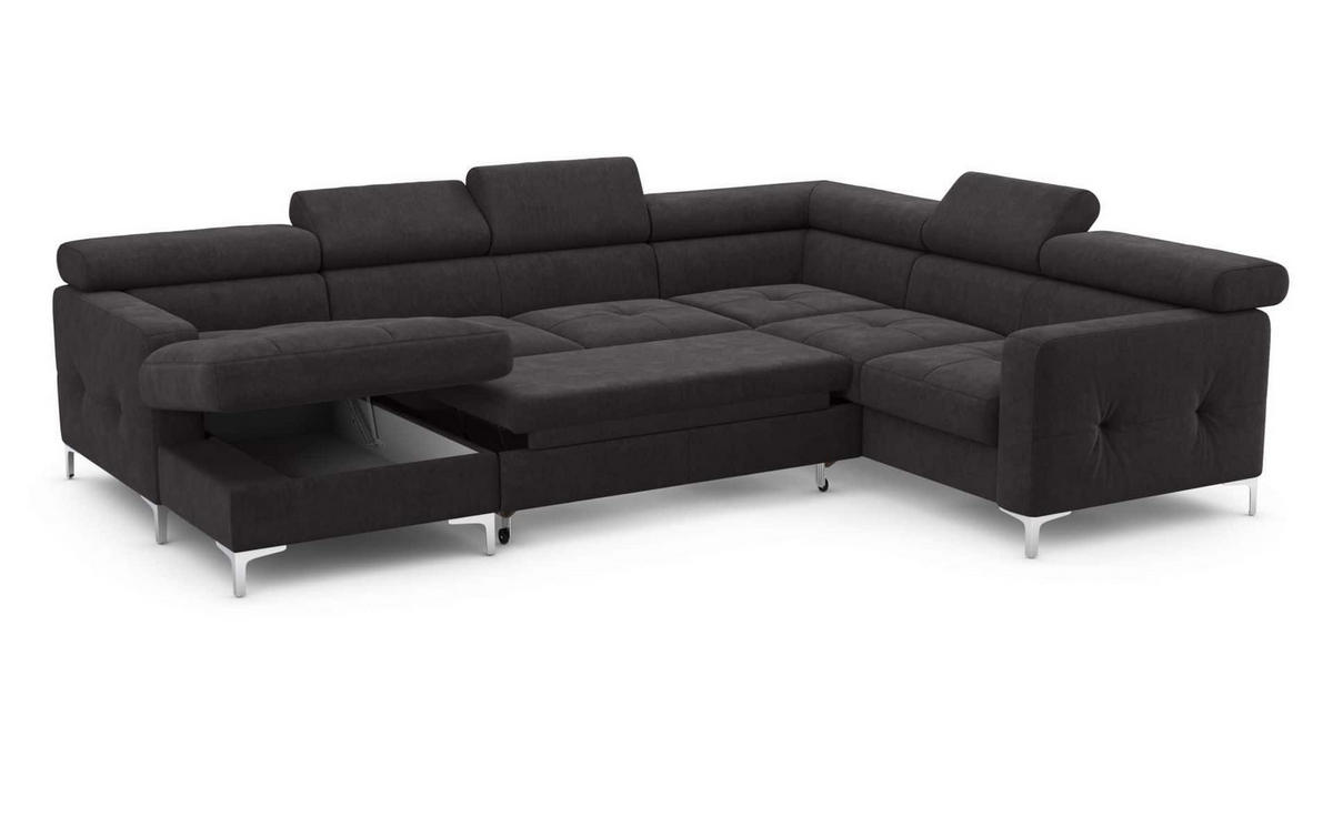 WOHNLANDSCHAFT mit Schlaffunktion und Bettkasten - Anthrazit/Silberfarben, Holz/Textil (240/74/304cm) - Cotta