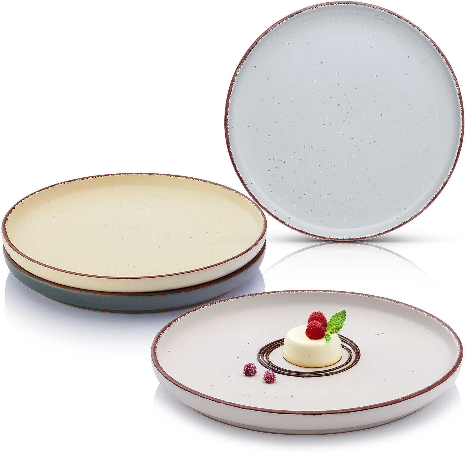 DESSERTTELLER BOMBAY MOONLIGHT - 4 teilig aus Steingut - Creme/Grau, Stein (20.5cm) - Sänger