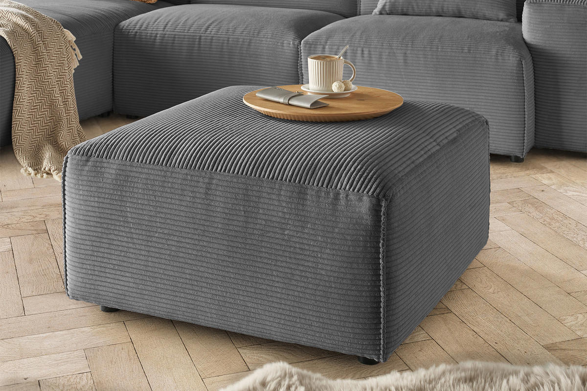 POLSTERHOCKER RANI Grau Cord - Schwarz/Grau, Kunststoff/Textil (80/42/80cm) - KAWOLA