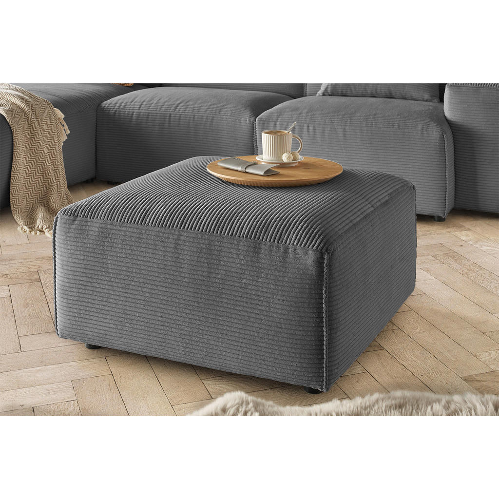 Thumbnail - Kawola Polsterhocker, Grau, Textil, Echtholz, Füllung: Kaltschaum, Quadratisch, rund, 80x42x80 cm, Wohnzimmer, Hocker, S...