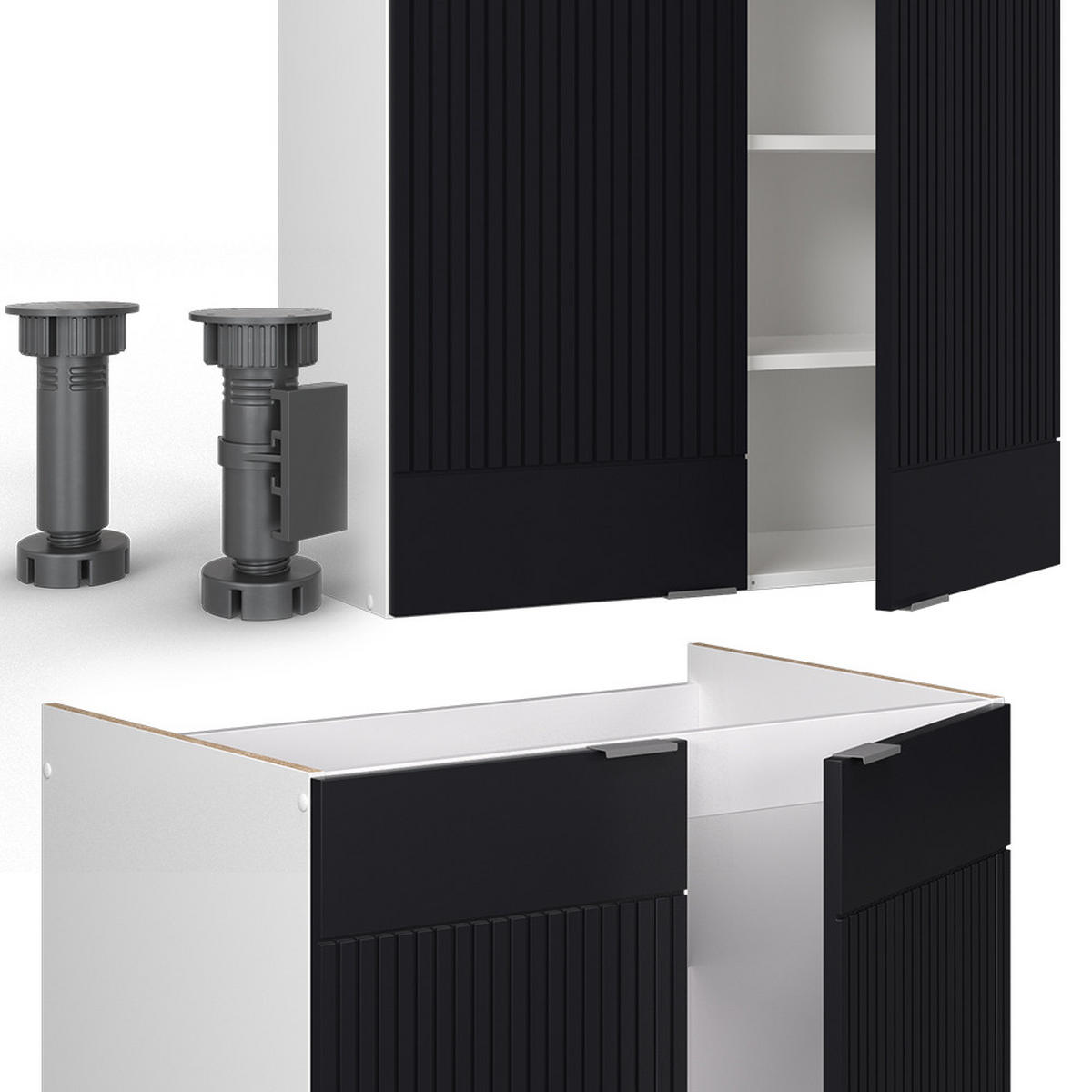 KÜCHENZEILE Fame-Line, Schwarz gestreift/Weiß, 240 cm, AP Eiche - Schwarz/Weiß, Holzwerkstoff (240/81.6/60cm) - Vicco