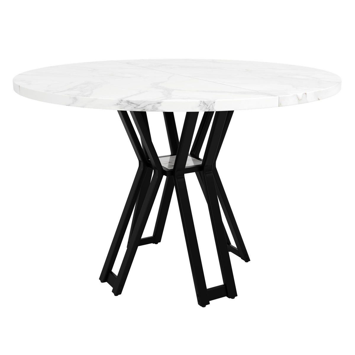 ESSTISCH 100x100x76 cm in Weiß und Schwarz aus MDF mit Marmoroptik auf schwarzem Metallgestell - Schwarz, Holzwerkstoff (100/100/76cm) - Modfu