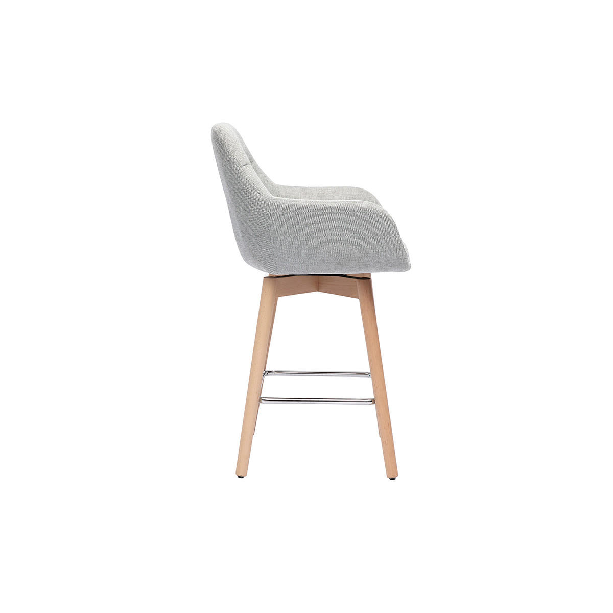 SKANDINAVISCHE Barhocker mit 360° drehbarem Sitz in hellgrauem Samt-Effekt Stoff und hellem Holz H65 cm (2er-Set) ALESS - Grau, Textil (54/94/53cm) - Miliboo