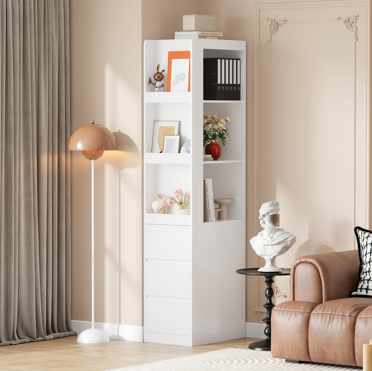 BÜCHERREGAL schmal mit 3 Schubladen 40 cm tief, 200 cm hoch Weiß - Weiß, Holzwerkstoff (40/200/60cm) - Beauniv