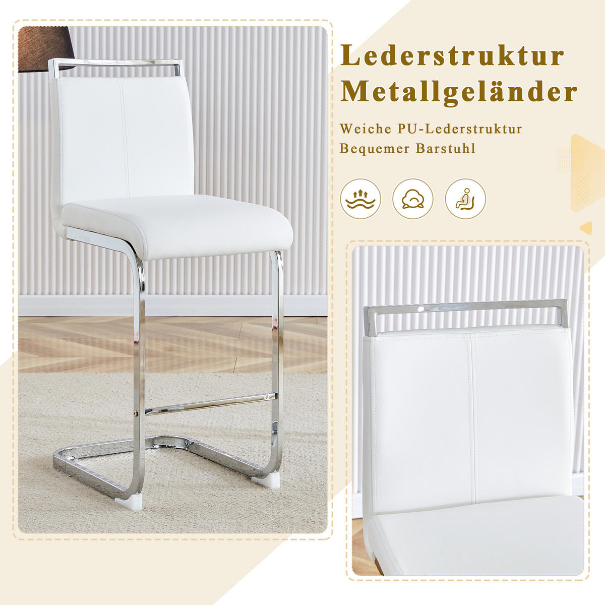 BARHOCKER 2er-Set Weiß mit PU-Leder und Fußstütze - Weiß, Metall (39/96.5/46.5cm) - PANGIVO