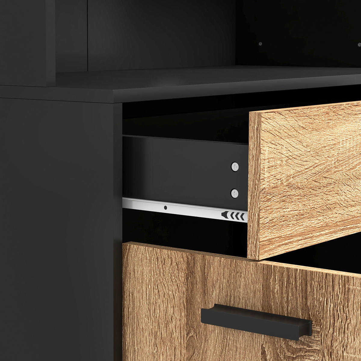 BUFFET DE-11071 Industrie-Design, 4 Türen Schwarz/Natur - Naturfarben, Holzwerkstoff (40/180/80cm) - ComfortXL