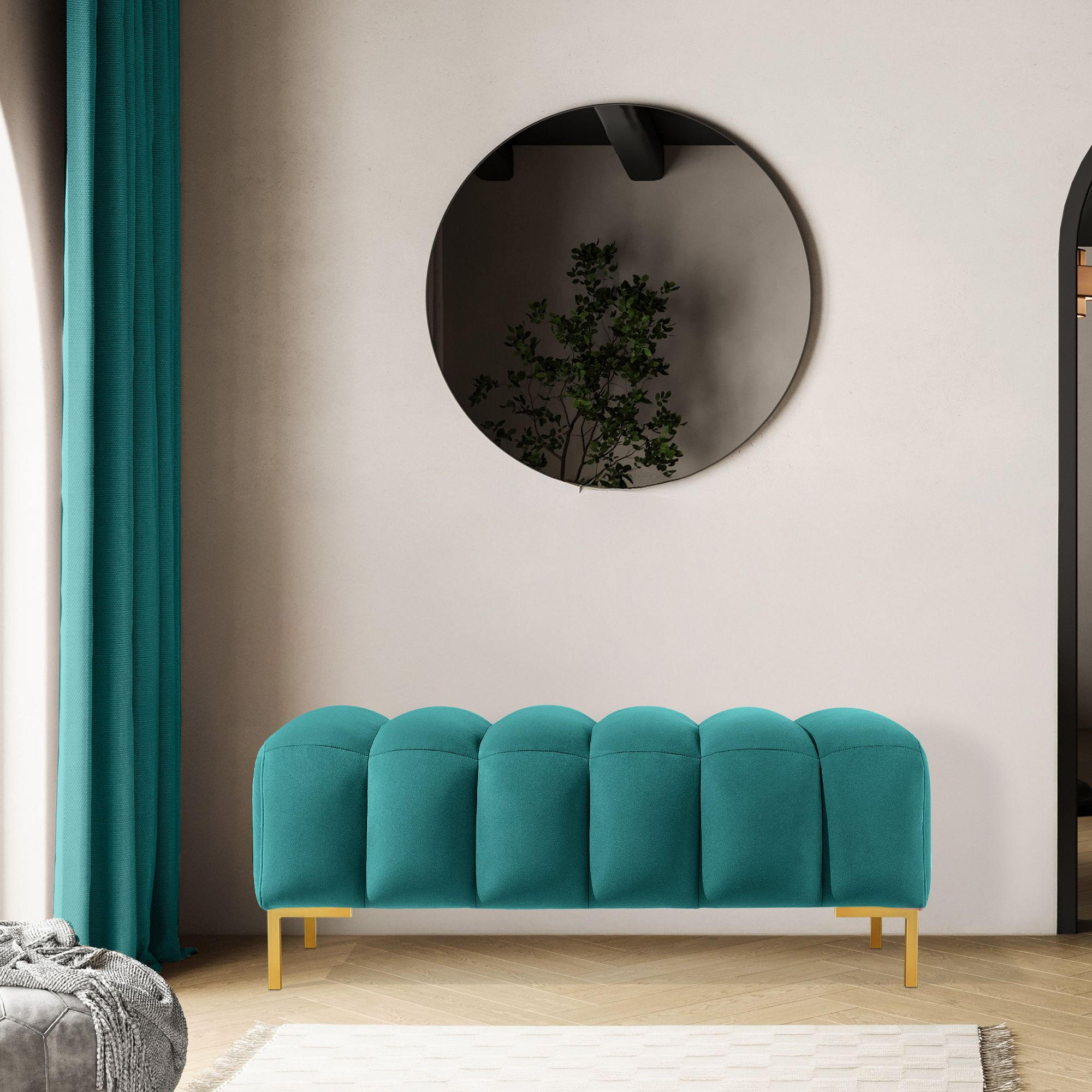 SITZHOCKER Polsterhocker PECCO, Veloursstoff - Blau/Goldfarben, Holz/Textil (120/50/50cm) - KONSIMO®