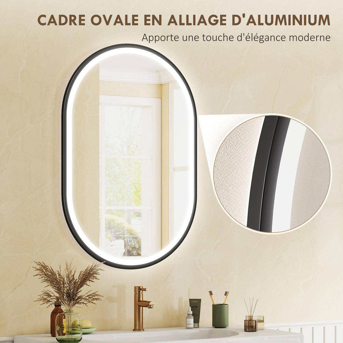 BADEZIMMERSPIEGEL DE-15194 mit 3 LED-Farben und dimmbarer Helligkeit - Schwarz, Metall (4/70/50cm) - ComfortXL