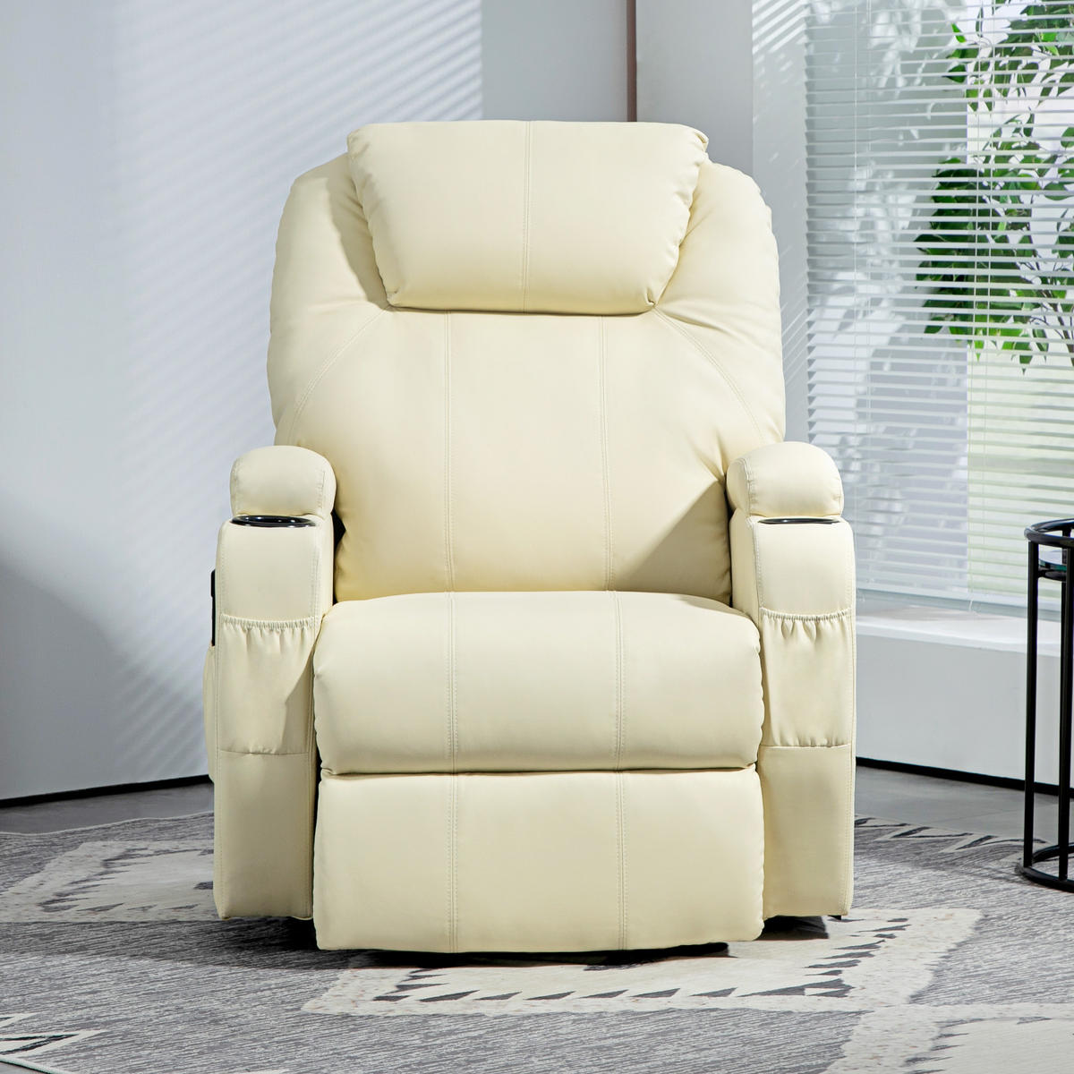 FERNSEHSESSEL mit Aufstehhilfe Elektrisch Relaxsessel mit Liegefunktion Creme - Creme/Schwarz, Leder/Kunststoff (92/109/85cm) - HOMCOM