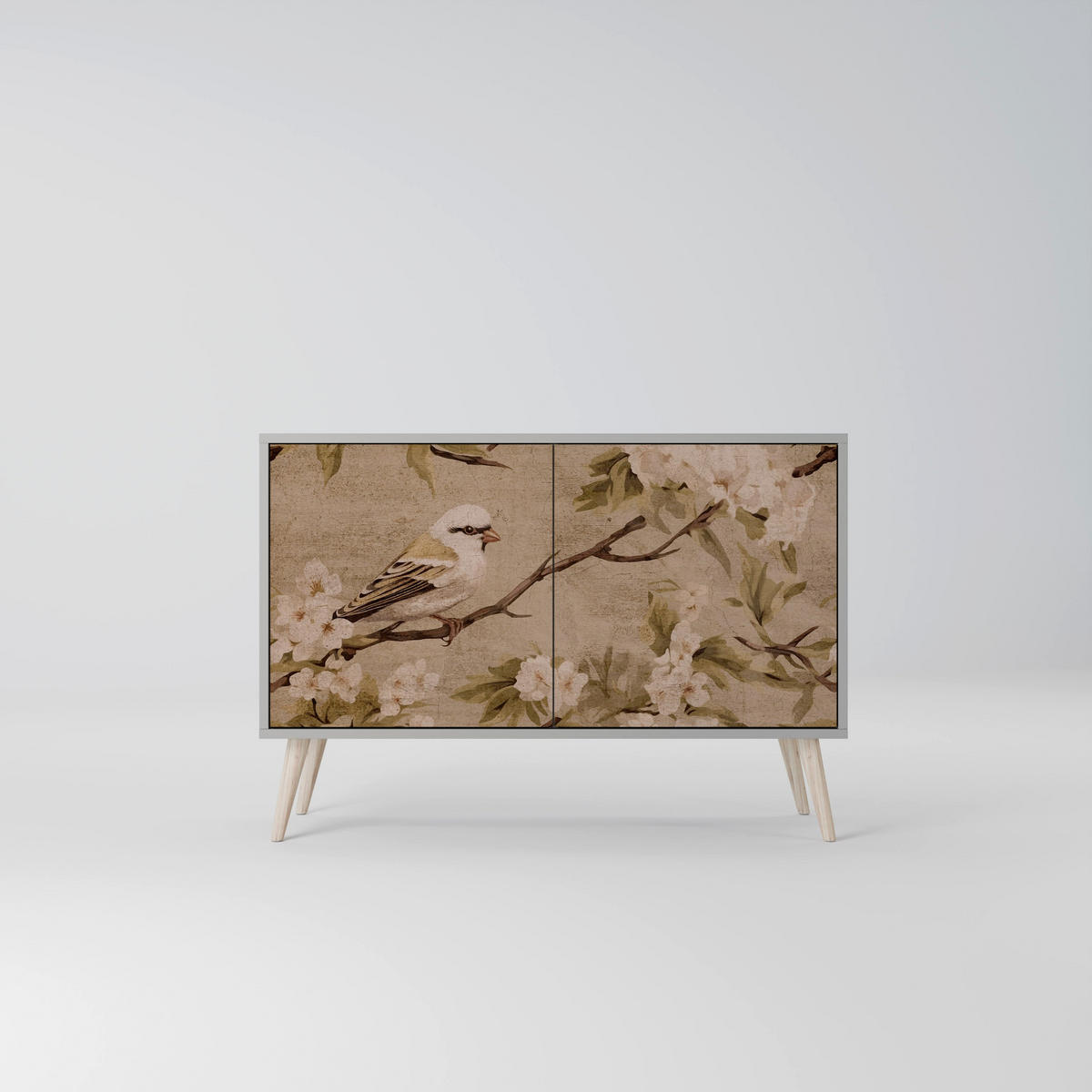 SIDEBOARD PETAL DISTINGUISH, Eicheneffekt, 111x42x77,5 cm, 2 Türen - Eichefarben/Buchefarben, Holzwerkstoff/Buchenholz (111/77.5/42cm) - SpaceRebels