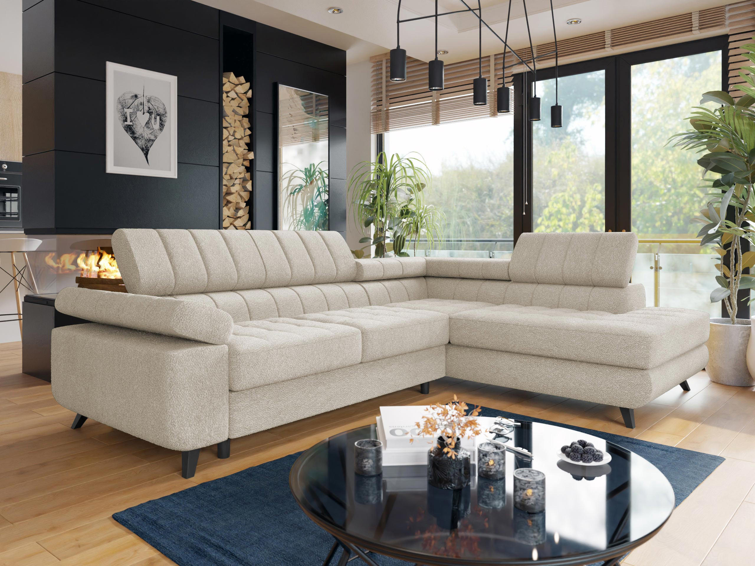 ECKSOFA Nord Premium, Seite: Rechts - Anthrazit/Cappuccino, Holz/Textil (264/203cm) - MIRJAN24