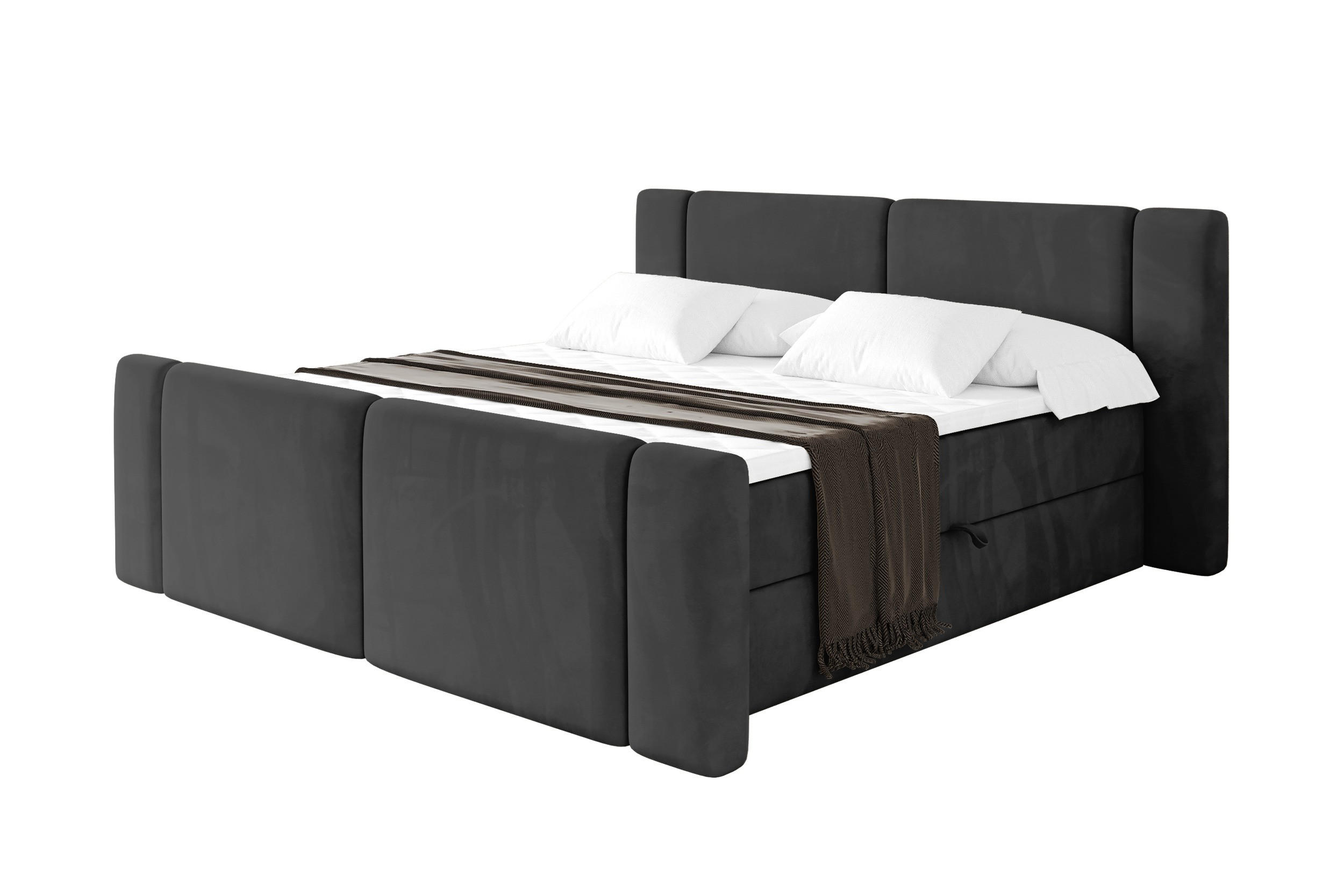 BOXBETT mit Matratze H3 - EVON Zanozek - 140x200 cm Schwarz - Schwarz, Holzwerkstoff (140/200cm) - ALTDECOR