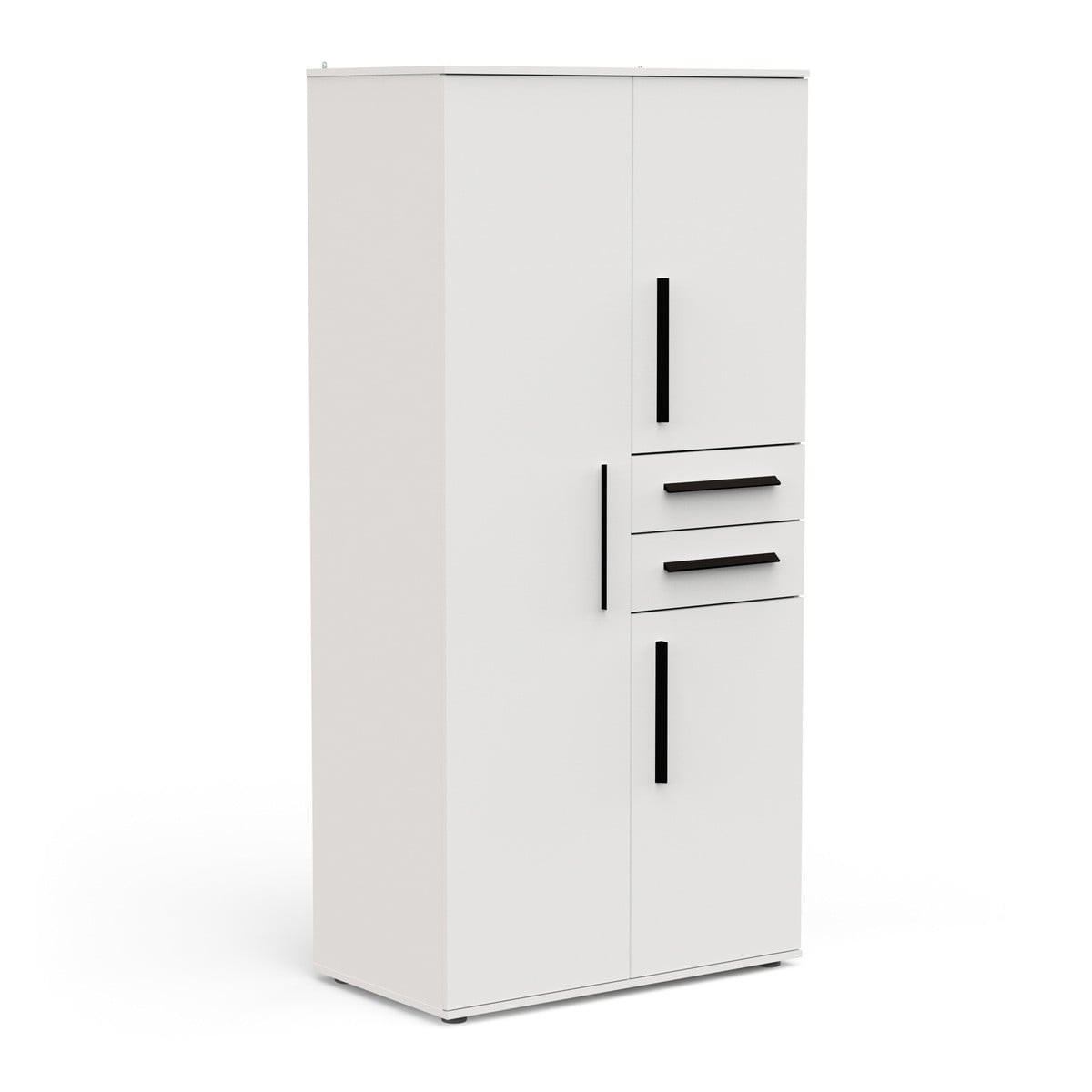 KLEIDERSCHRANK mit 3 Türen und 2 Schubladen in mattweiß 90,4/50/188 cm - Weiß, Holzwerkstoff (50/188/105.9cm) - Calicosy