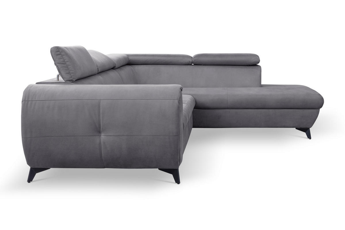 ECKSOFA MAGIA R-S Grau Plüsch-Stoff mit Schlaffunktion - Grau, Holz (260/217cm) - MASSENO