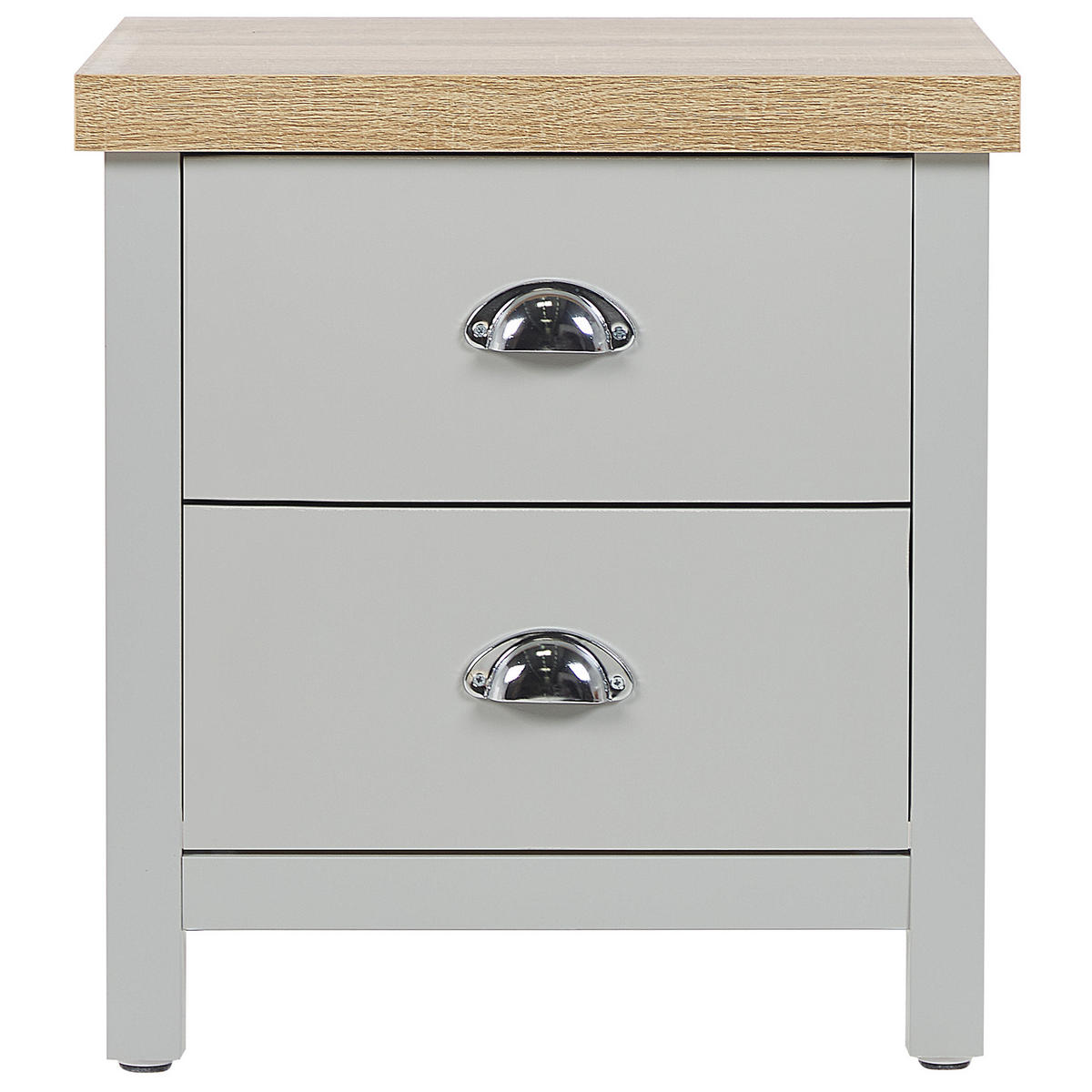 NACHTTISCH grau/heller Holzfarbton 2 Schubladen Clio - Hellbraun/Silberfarben, Holzwerkstoff (45/49/39cm) - Beliani