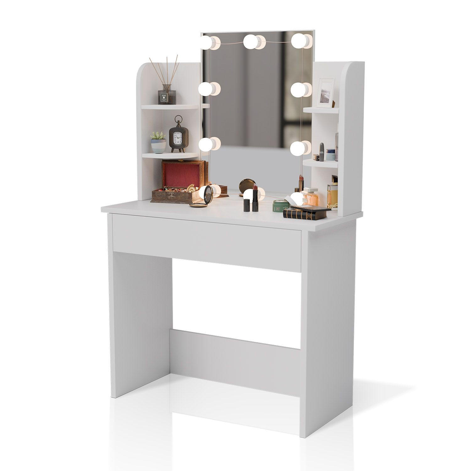 SCHMINKTISCH Zoey mit LED-Beleuchtung - Weiß, Holz (40/140/90cm) - Juskys