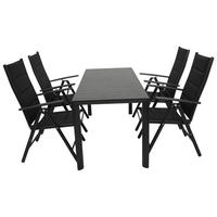GARTEN-GARNITUR Ashford - 5-teilige Garten-Essgruppe (4x Klappsessel, Aluminium dunkelgrau + Textilgewebe gepolstert schwarz - Schwarz, Metall - TPFGarden