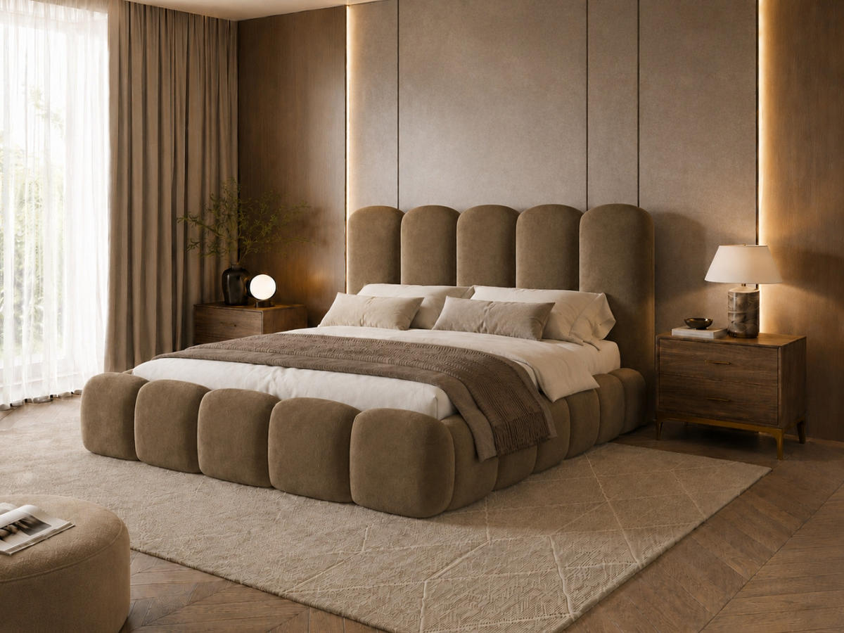 POLSTERBETT TEDDY 180x200 cm in Braun, gepolstertes Kopfteil, Lattenrost, Bettkasten, Velvet-Stoff - Braun, Holz/Textil (180/200cm) - EMLAR Home