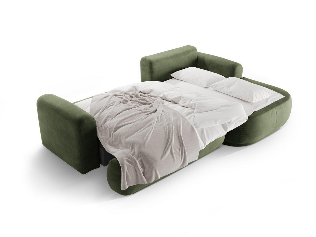 SCHLAFSOFA modular mit Bettkasten rechts Ella aus Samt grün 5 Sitzplätze - Grün, Textil (174/271cm) - Micadoni
