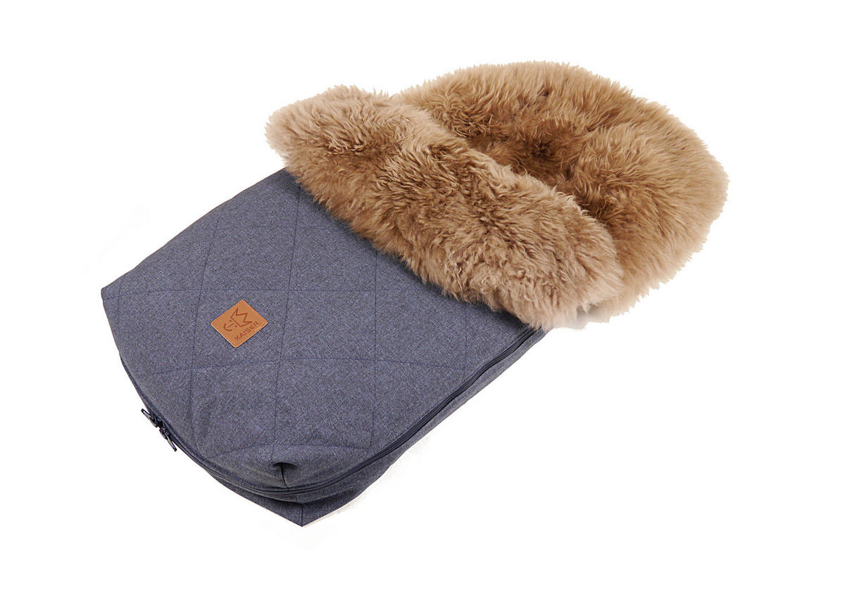 LAMMFELL-FUSSSACK Nelly, cappuccino, navy melange - Blau, Fell (46/8/88cm) - Kaiserbaby