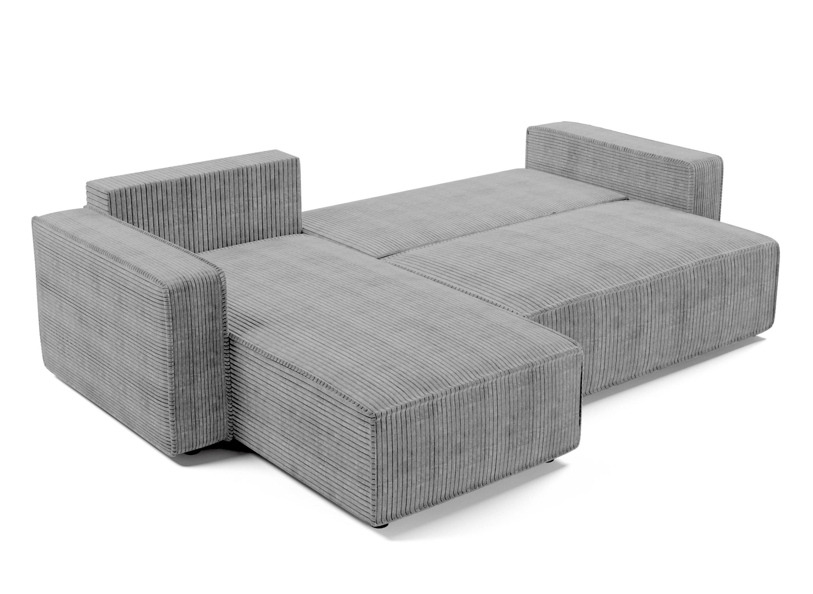 ECKSOFA L Form Aydin Hellgrau 258/169/85 cm Cord Universal mit Schlaffunktion - Hellgrau/Schwarz, Kunststoff/Textil (258/169cm) - AX Living