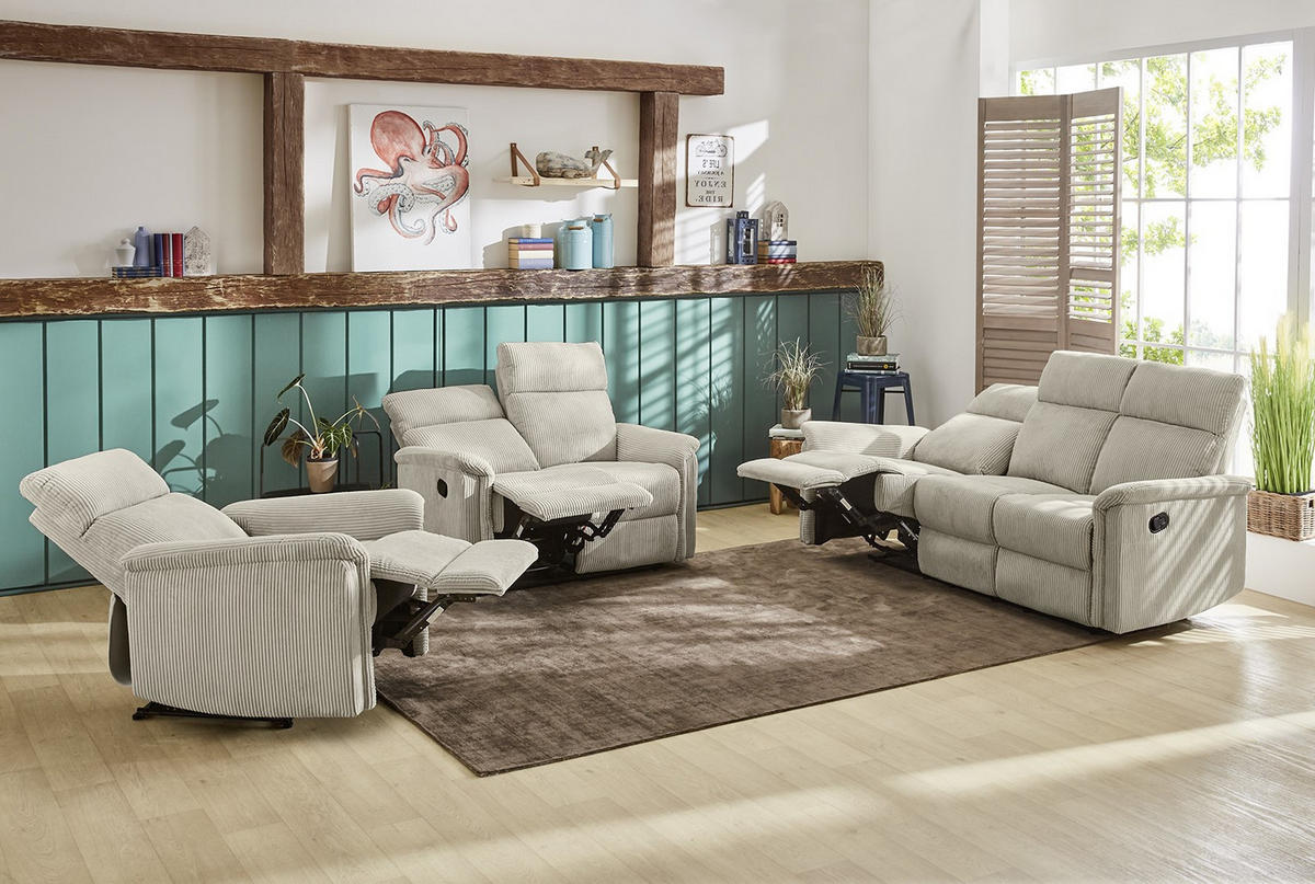 RELAX-FERNSEHSESSEL Federkern, Liegefunktion verstellbar durch halbautomatische Relaxfunktion B78/T93/H100 cm, Cord Beige / 15504 - Beige/Schwarz, Textil (78/100/93cm) - luma-home