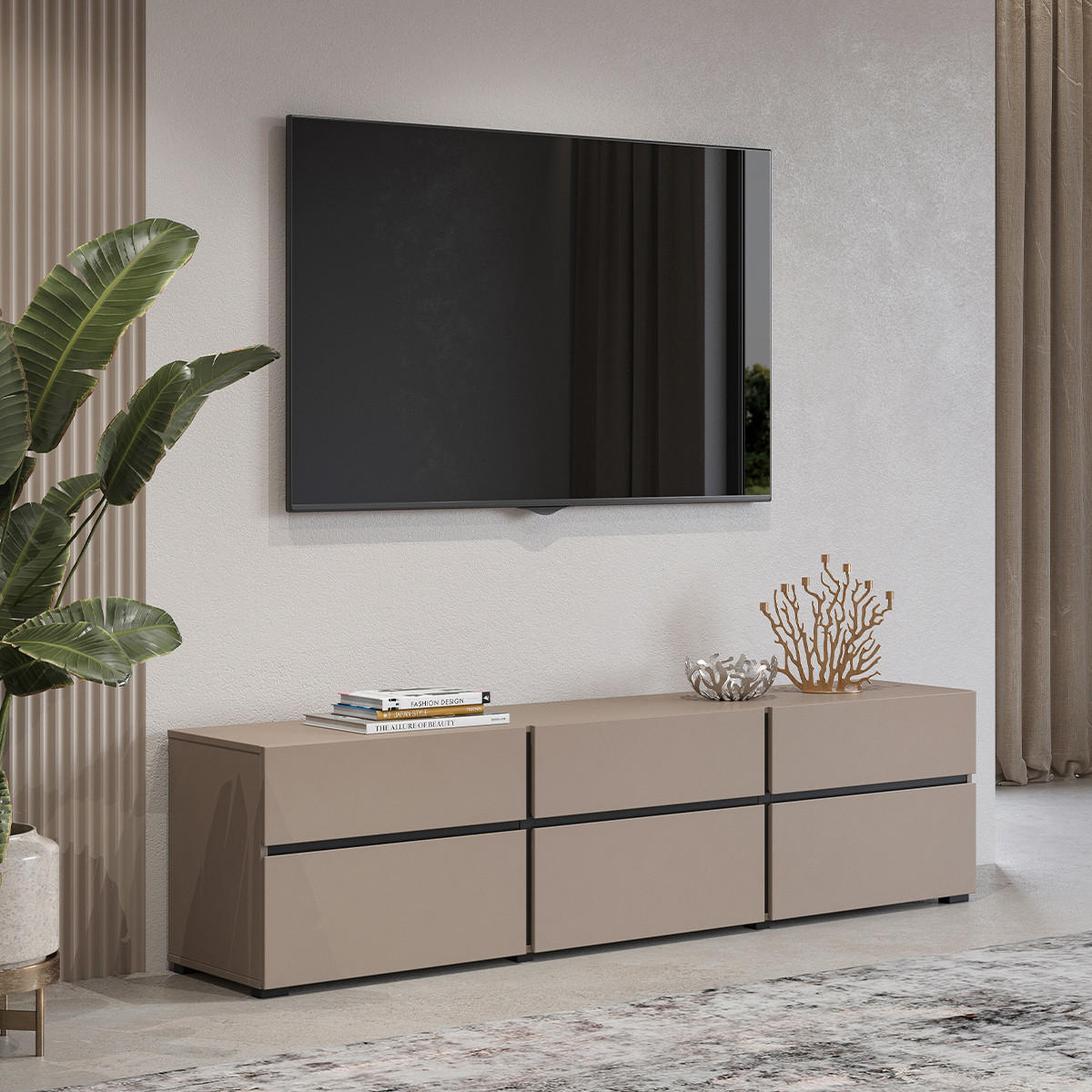 TV STOLEK Lilia Krtek - šedohnědá, kompozitní dřevo (180/48/40cm) - Petits-meubles