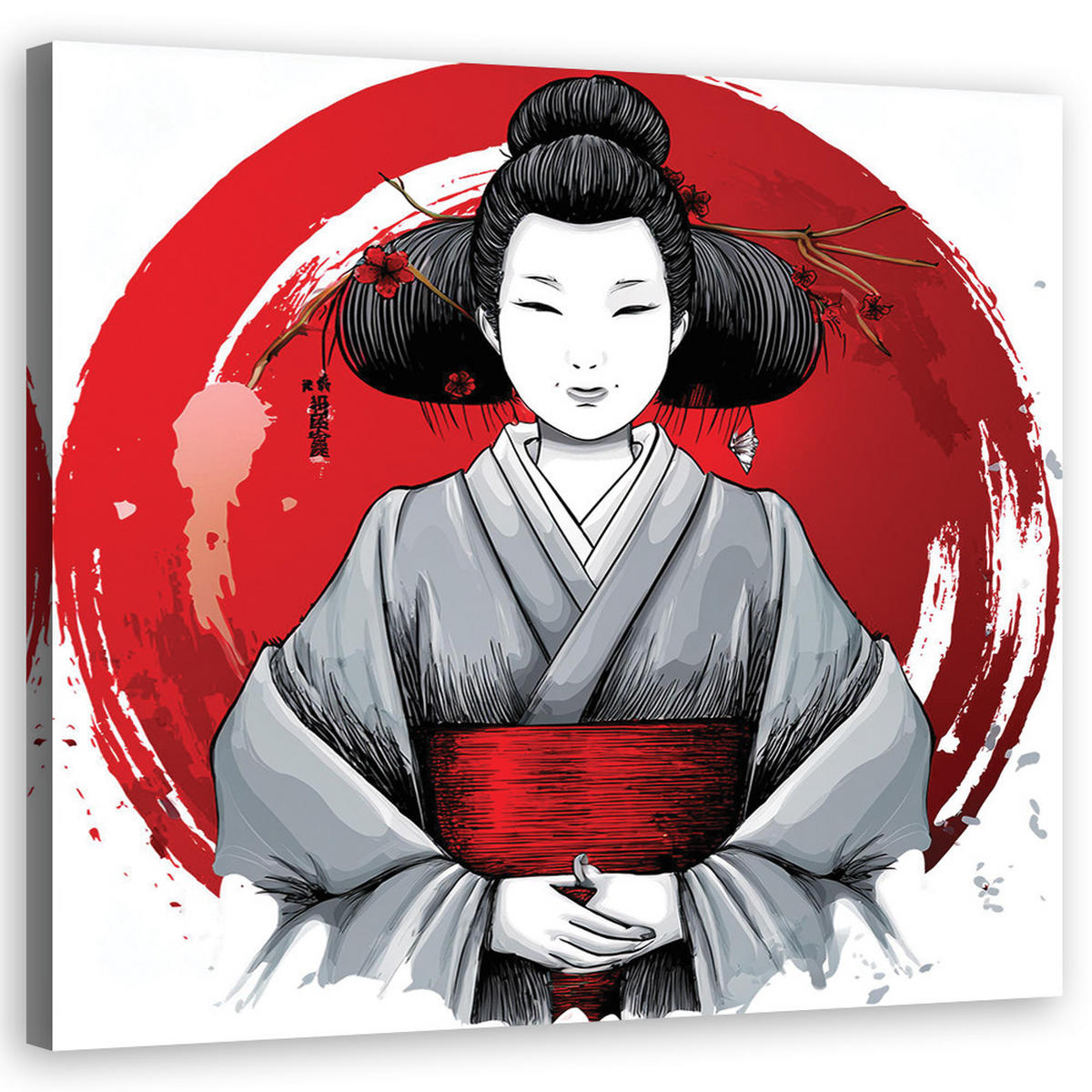 WANDBILD japanische geisha ukiyo e - Rot, Textil (50/50cm) - Feeby