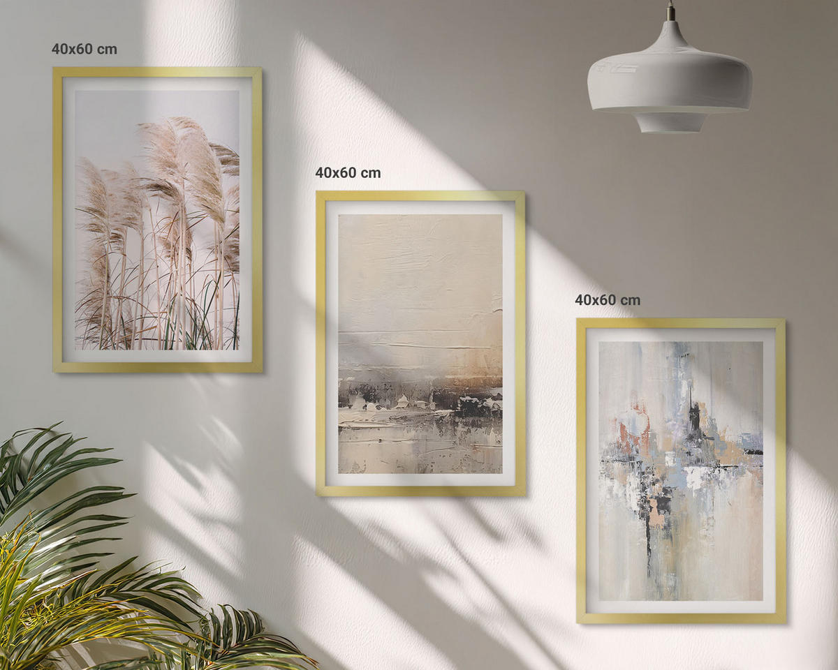 BILDER SET 3er Set - 40x60 cm Goldrahmen - Abstrakte Vegetationsmuster - Goldfarben, Kunststoff (40/60cm) - TULUP