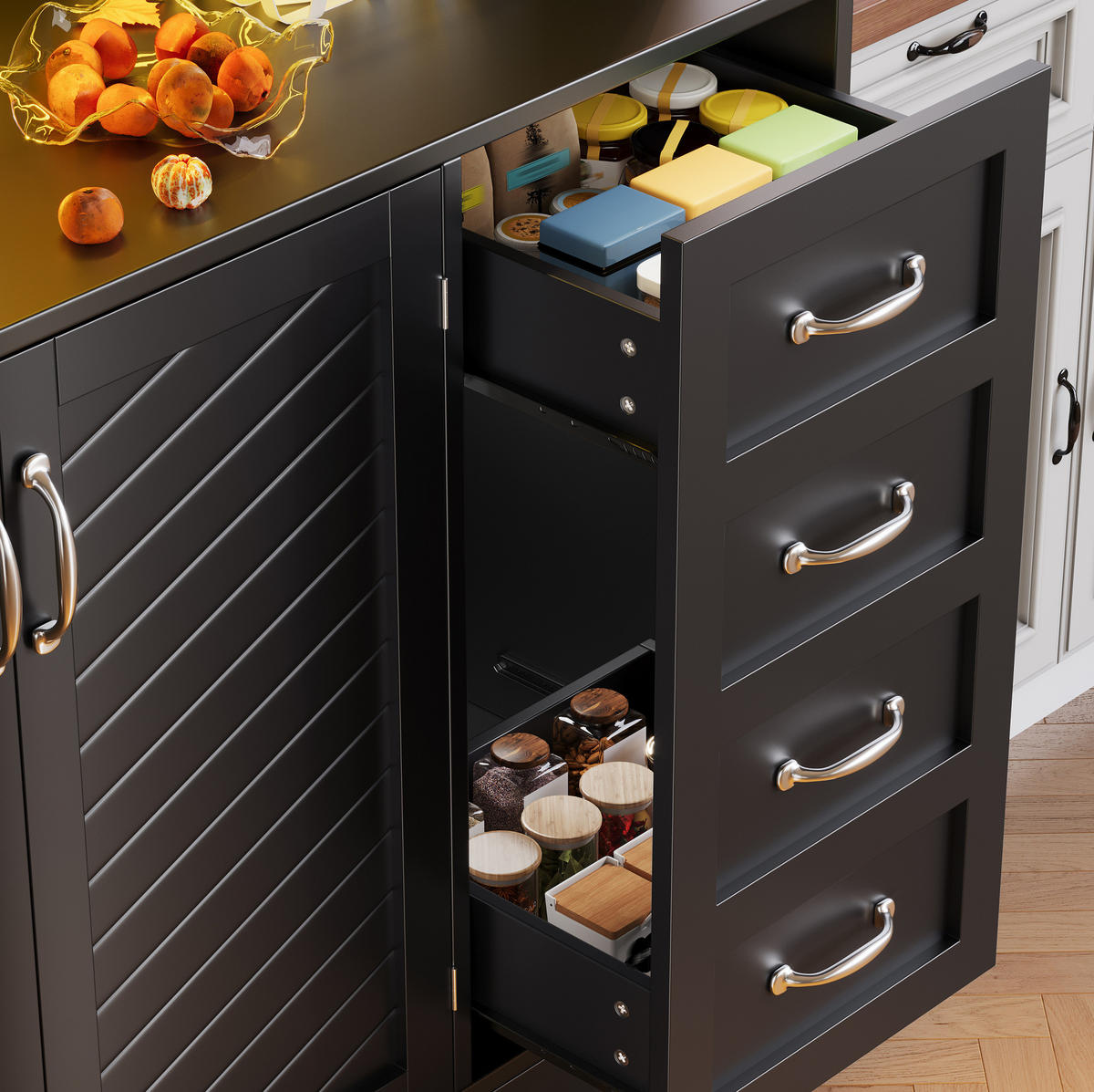 BUFFETSCHRANK mit LED-Beleuchtung 120 x 40 x 188 cm MDF Schwarz - Schwarz, Holzwerkstoff (40/188/120cm) - Meubliv