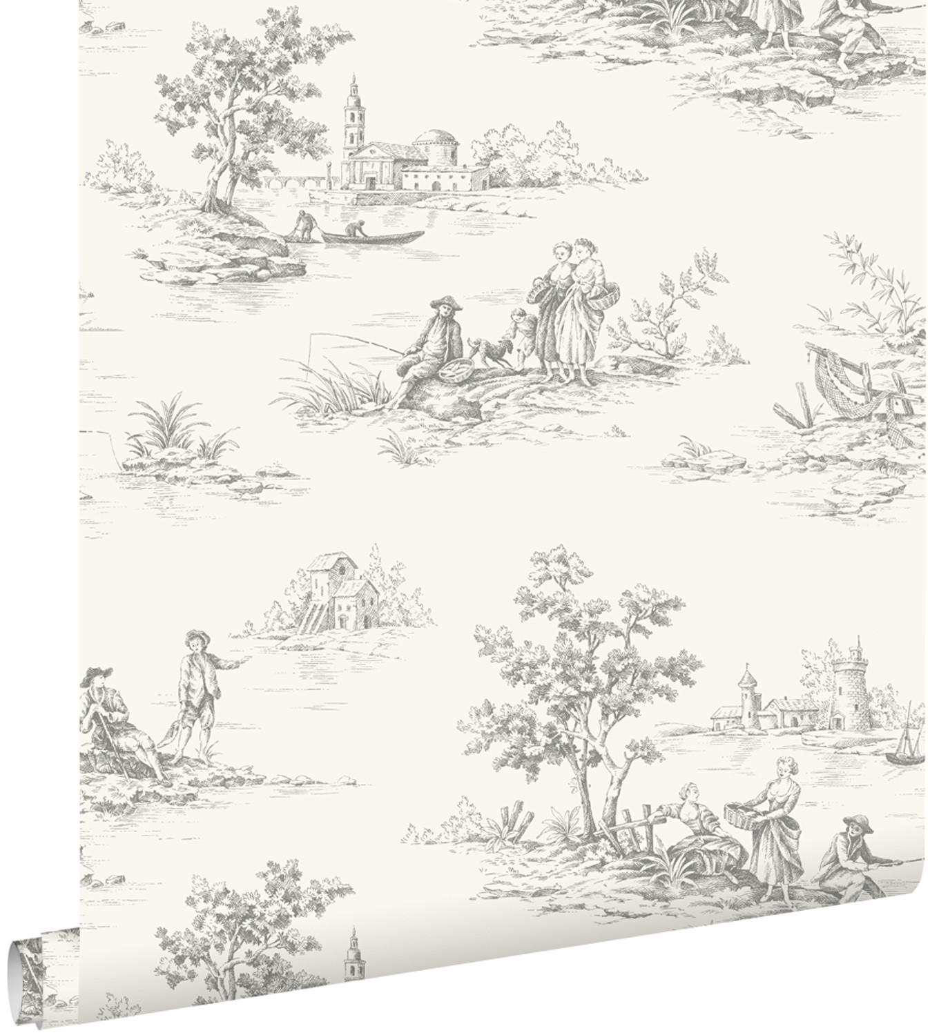 TAPETE Toile de Jouy 50 x 900 cm - Weiß, Papier (50/900cm) - ESTAhome