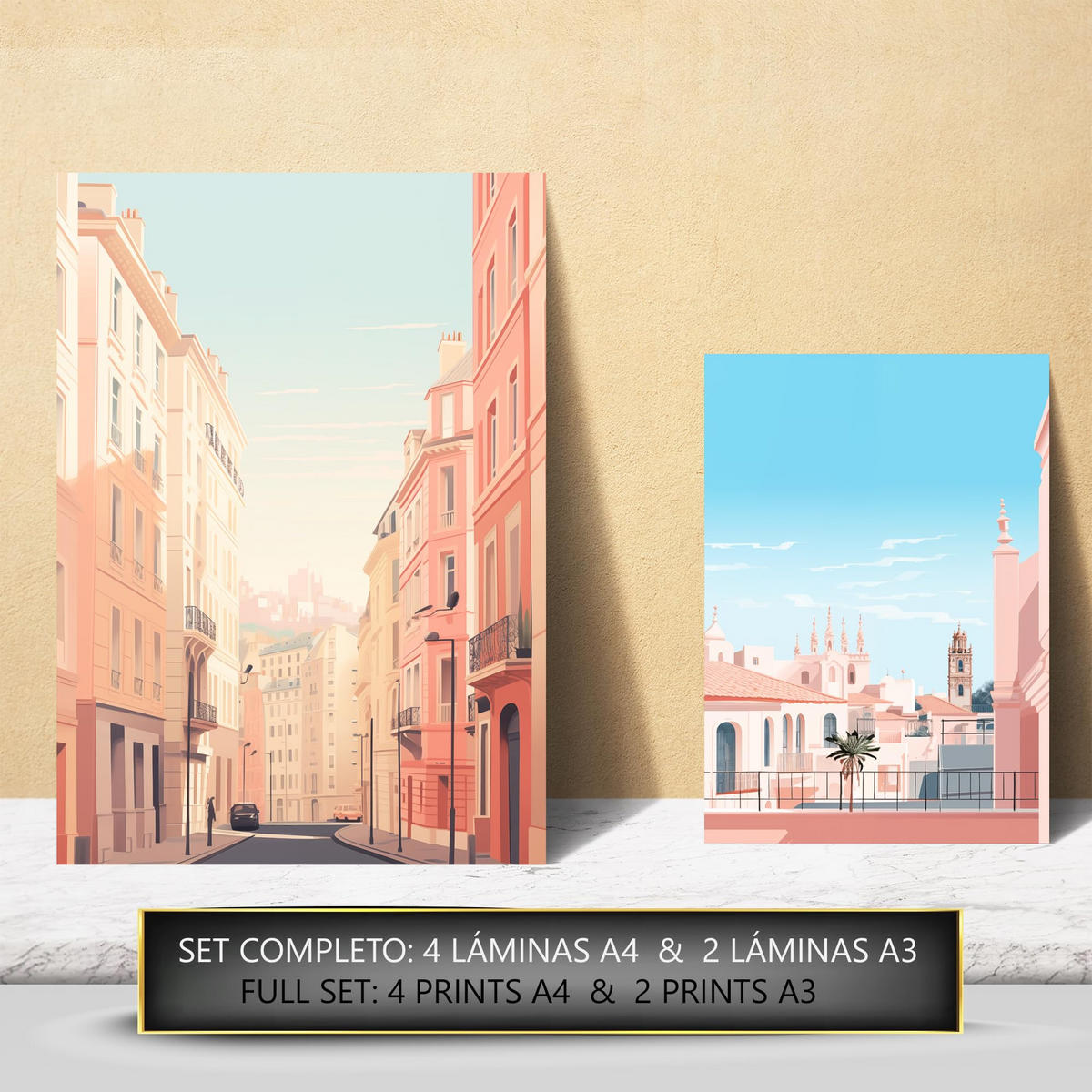 POSTER Set Mit 6 Rosa Building Architektur Landet A3 & A4 Rahmenlos - Klar, Papier (29/3cm) - Nacnic