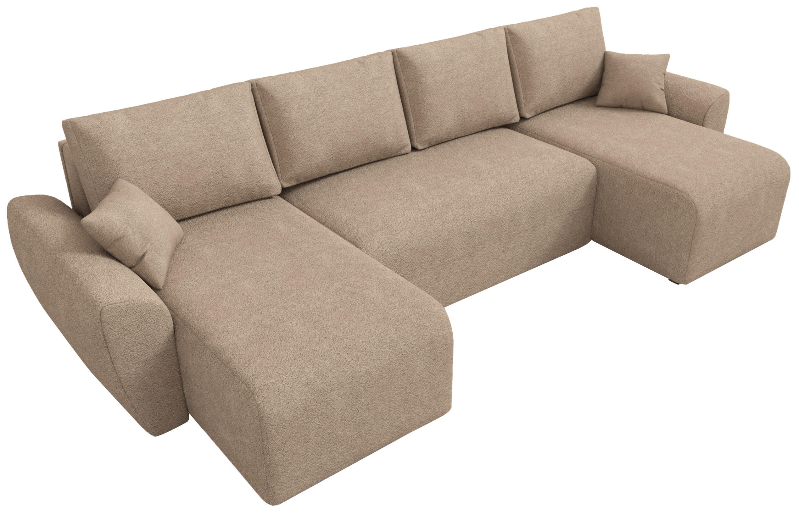 WOHLANDSCHAFT Rotterdam U mit Schlaffunktion Beige Bouclé - Creme, Textil (310/80/141cm) - Bromarkt