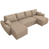 WOHLANDSCHAFT Rotterdam U mit Schlaffunktion Beige Bouclé - Creme, Textil (310/80/141cm) - Bromarkt