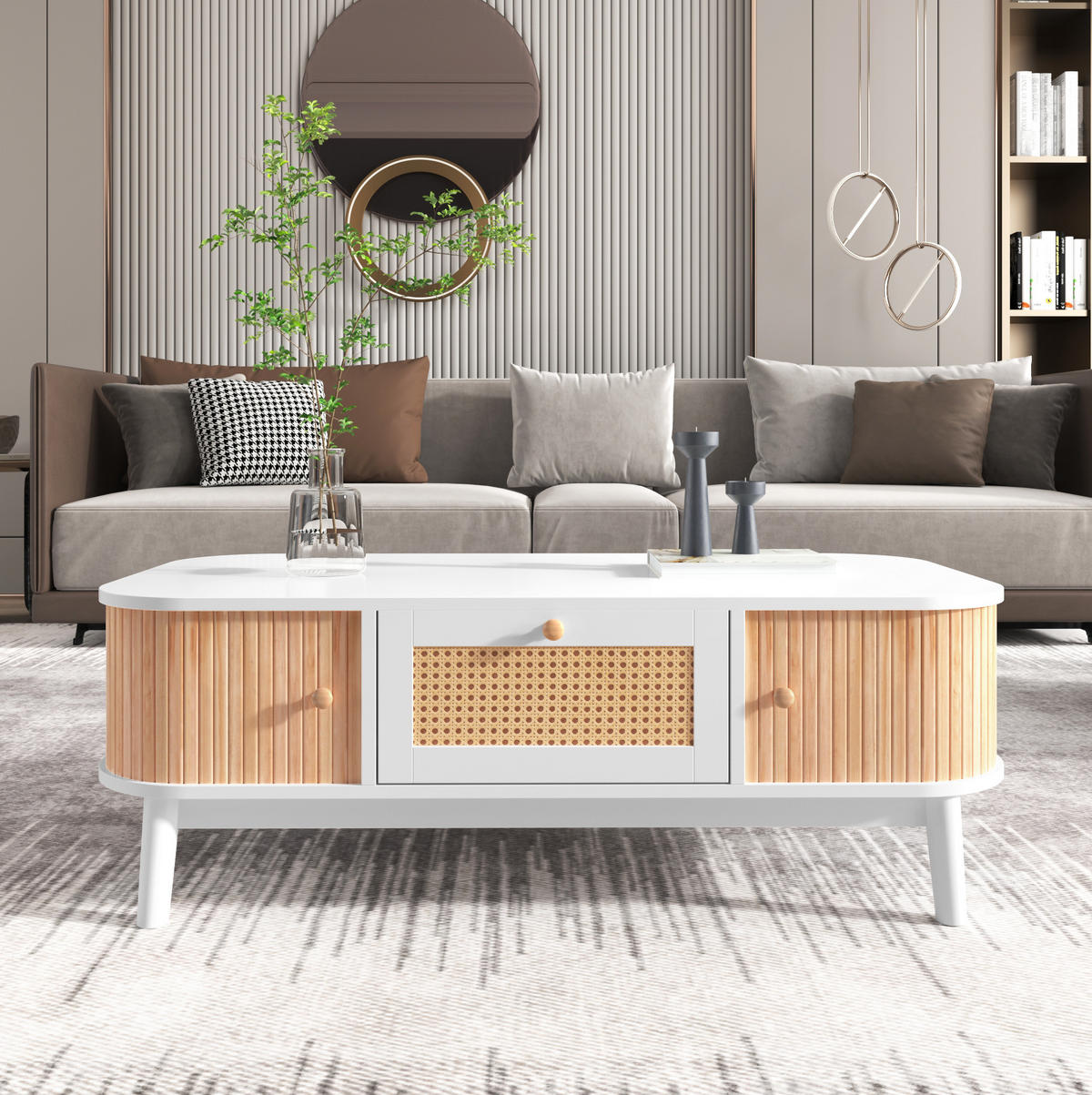 COUCHTISCH mit Stauraum 110 x 55 cm MDF Weiß - Weiß, Holz (110/55/38.5cm) - Meubliv