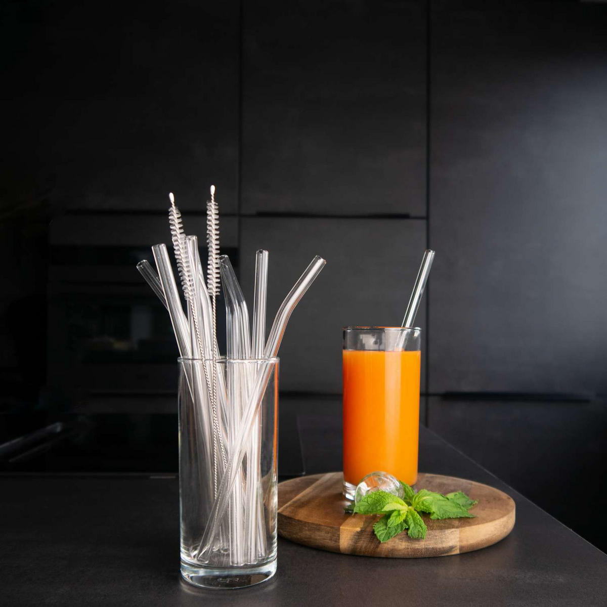 STROHHALM-SET mit 2 Bürsten und Aufbewahrungstasche (15-tlg) - Transparent, Glas (0.8/1cm) - Intirilife