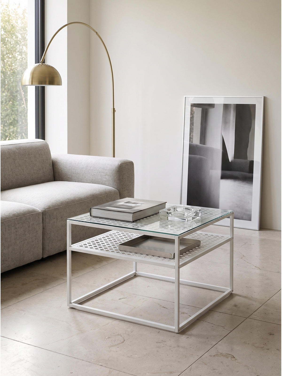COUCHTISCH ALCUDIA, Einscheibensicherheitsglas, Weiß, 60 x 60 x 45 cm - Weiß, Glas/Metall (60/60/45cm) - KADIMA DESIGN