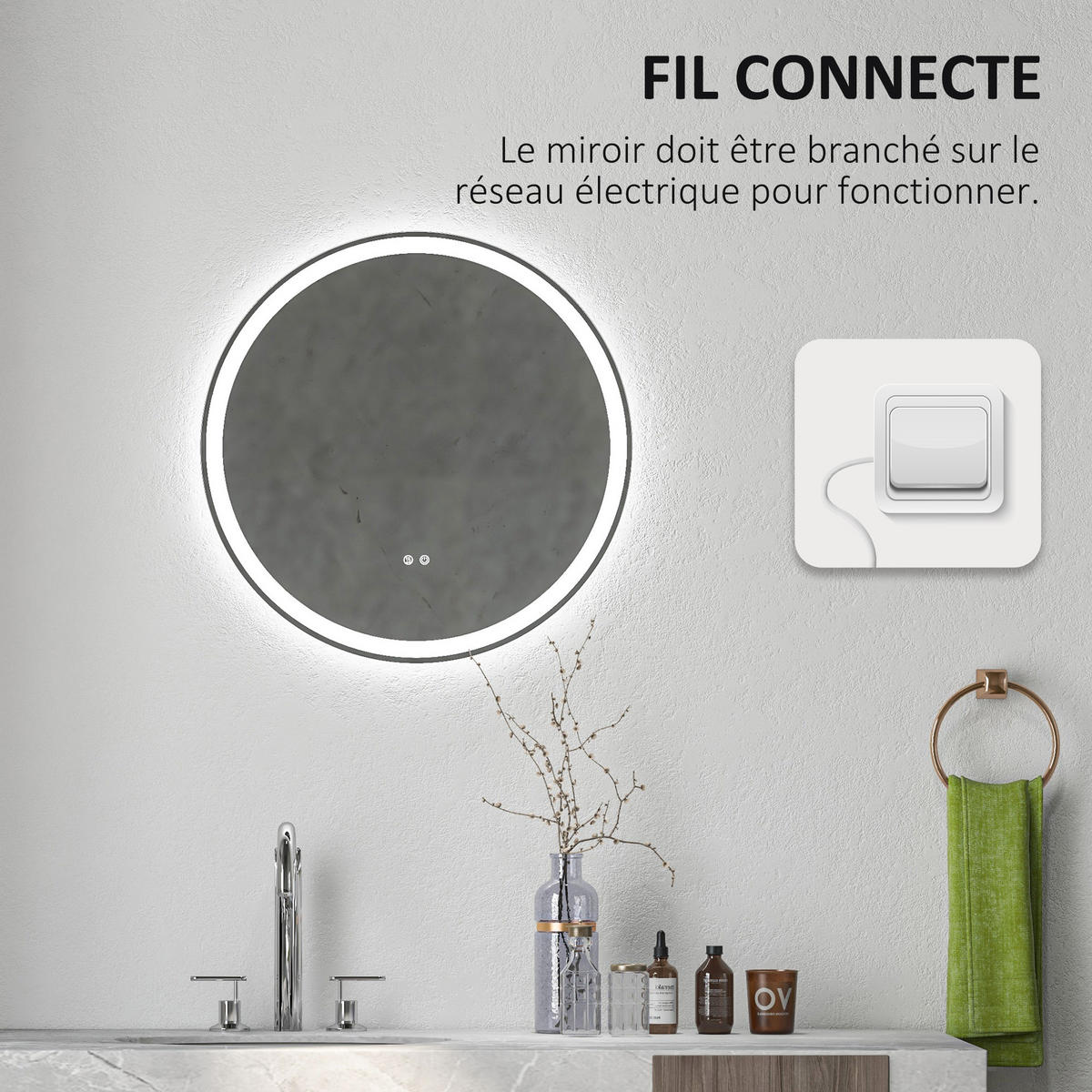 BADEZIMMERSPIEGEL DE-15145 mit 3 LED-Farben und dimmbar Weiß/Silber - Silberfarben, Metall (60/3/60cm) - ComfortXL