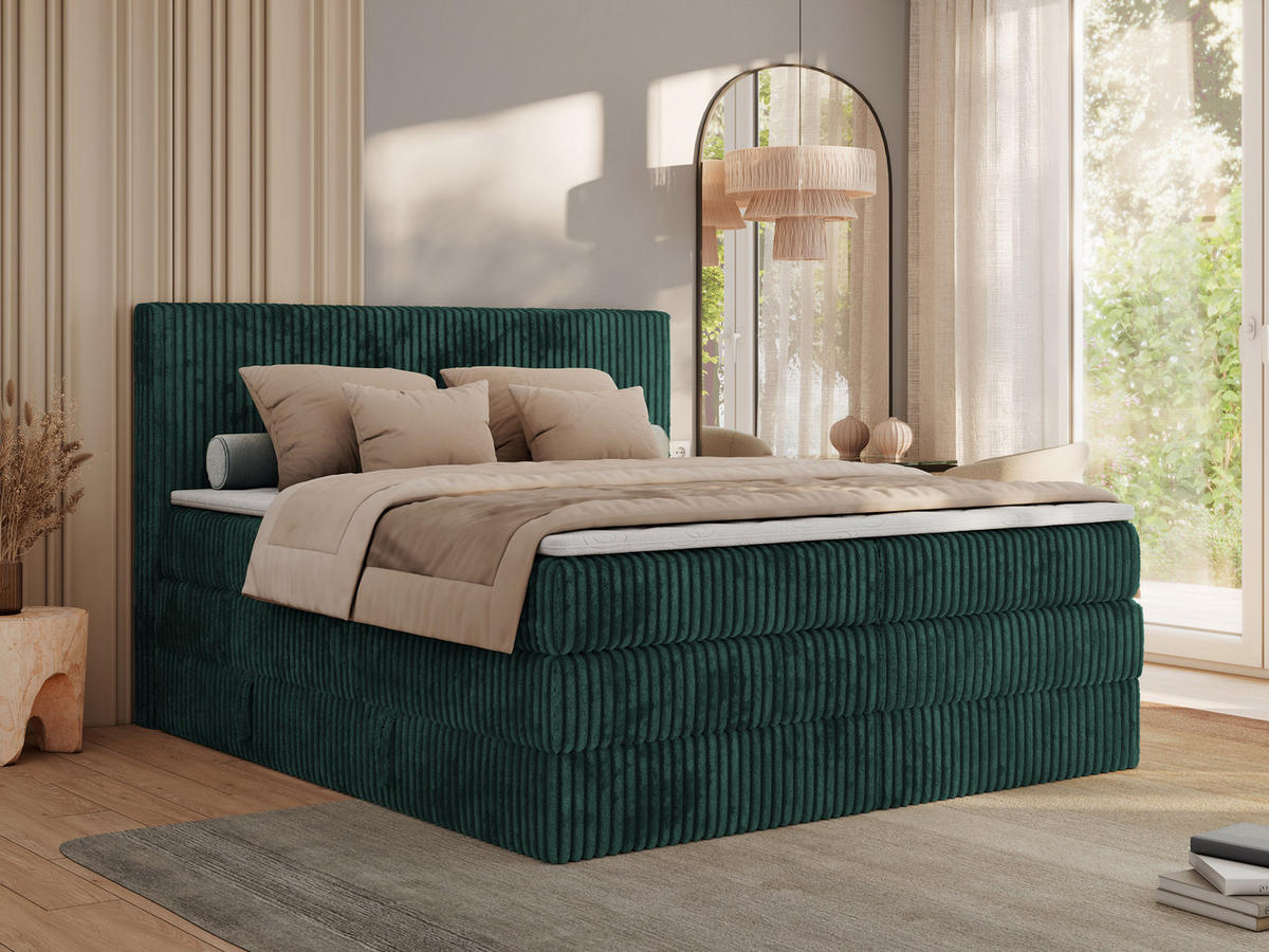 BOXSPRINGBETT TILIANO KING - 140/200 - Dunkelgrün Cord - H4 - Dunkelgrün, Holz/Textil (140/200cm) - MKS