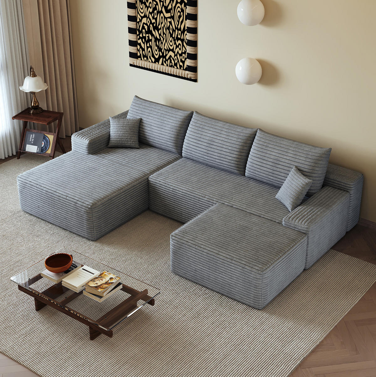 WOHNLANDSCHAFT 270 cm in Grau aus Cordstoff mit L-Recamiere - Grau, Textil (175/83/270cm) - Flora Grace