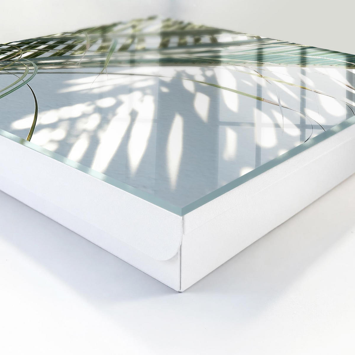 SCHLÜSSELBOX Weiß 30x30 cm – Türöffnung nach rechts - Palmen und Schatten - Weiß, Metall (30/30/5cm) - TULUP