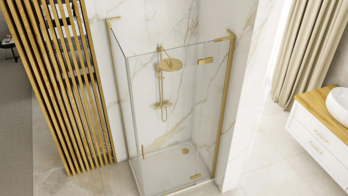 DUSCHKABINE Rea Hugo 100x80 Gold Brush - Goldfarben, Glas (100/80/200.5cm) - REA