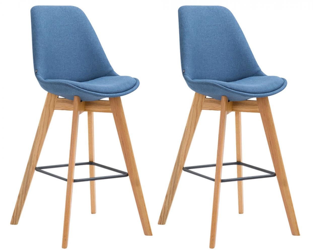 BARHOCKER 2 Stoff Blau - Blau/Eukalyptusholzfarben, Holz/Textil (48/112/56cm) - CLP