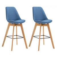 BARHOCKER 2 Stoff Blau - Blau/Eukalyptusholzfarben, Holz/Textil (48/112/56cm) - CLP