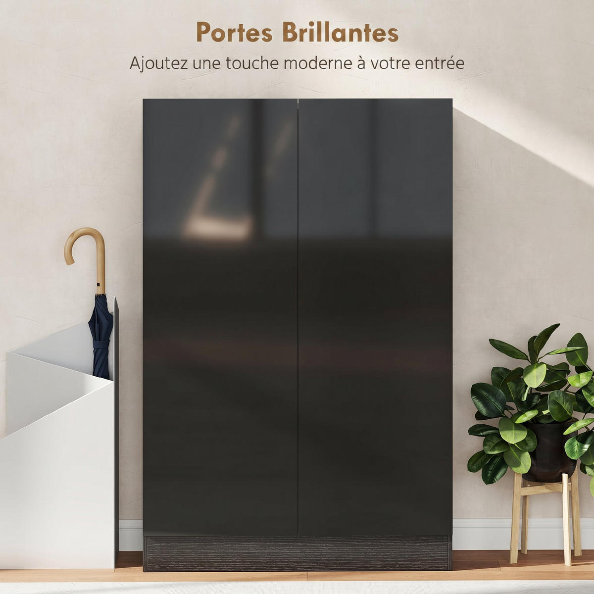 SCHUHSCHRANK,FÜR 20 Paar Hochglanz 5 Böden 72x34,5x103cm,schwarz - Schwarz, Holzwerkstoff (72/103/34.5cm) - Vallsero