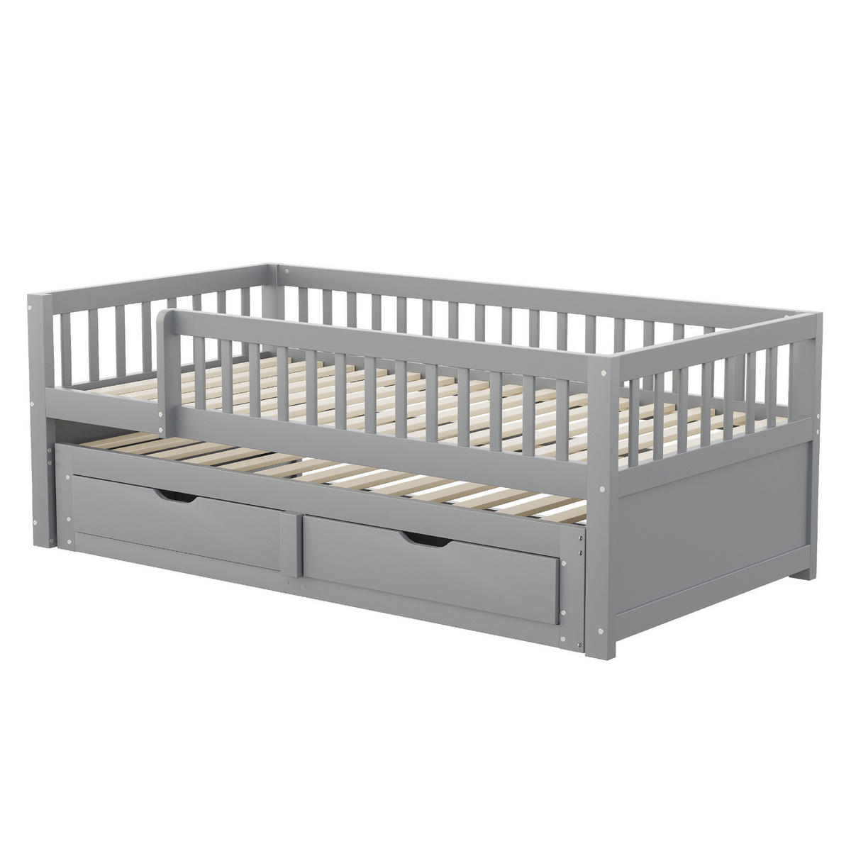 SCHLAFSOFA 90/200 cm mit Ausziehbett, 2 Schubladen und Rundum-Sicherheitsgitter, Grau - Grau, Holzwerkstoff (95/77.5/205cm) - Redom