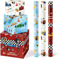 GESCHENKPAPIER 3er Set Rennauto 43 cm x 3 m - Multicolor, Papier (0.1/0.1/0.1cm)